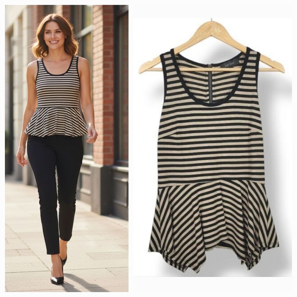 NEW Karen Kane Striped Handkerchief Peplum Hem Sleeveless Top Size Small